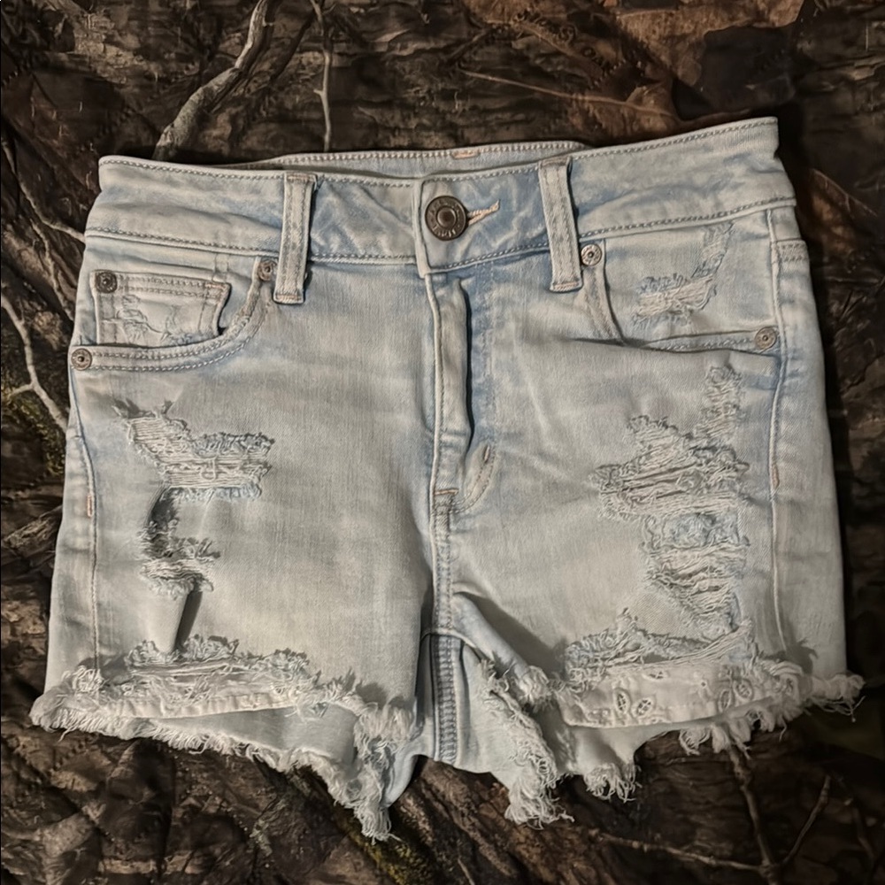 American Eagle Distressed Light Blue Denim Shorts